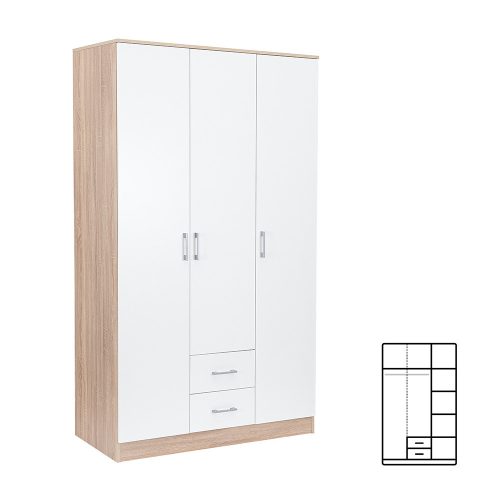 Garderobna omara Miami 120x205 cm bela-sonoma hrast