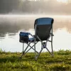 Ribiški stol Leziter Comfort z naslonom za roke in držalom za skodelico modre barve