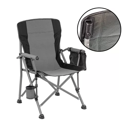 Ribiški stol Leziter Comfort Plus z naslonom za roke in držalom za skodelico sive barve