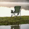 Ribiški stol Leziter Comfort Plus z naslonom za roke in držalom za skodelico zelene barve